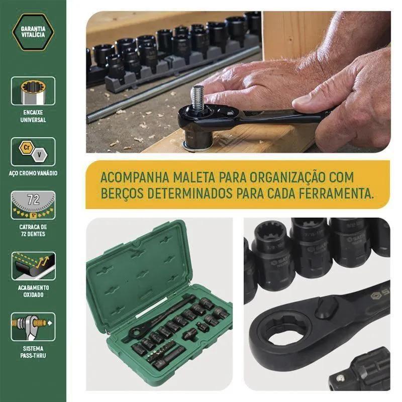 Jogo de soquetes x6 pass-trhu com 24 pecas encaixe 3/8 st09060g